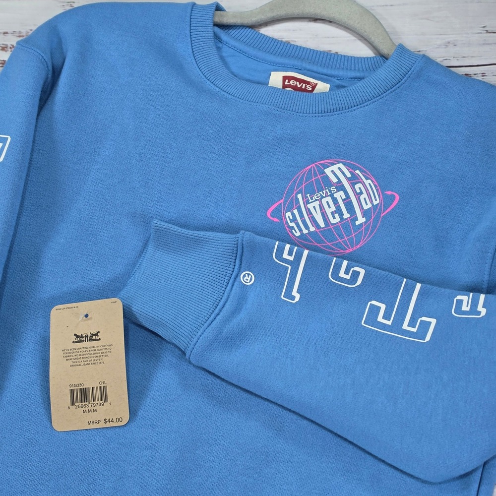 Levi's SilverTab Sweatshirt Kids M Blue New Crewneck Fleece Graphic 91G330